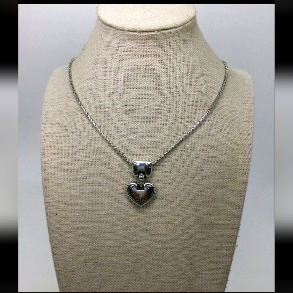 Brighton Heart Pendant Woven Chain Necklace NWOT 16"-18"